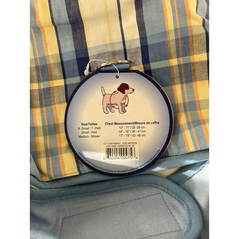 Fashion pet Fun time Blue Plaid fashion accessory harness interchangeable Medium